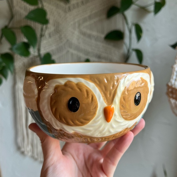 Owl Shaped Ceramic Bowl Earthenware Soup Cereal Bowl Boho Woodland Kitchen Decor - Picture 9 of 11
